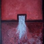 abstraktes Acrylbild in weinrot und silber