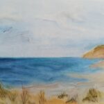 Pastellbild Moewen ueber der Ostsee